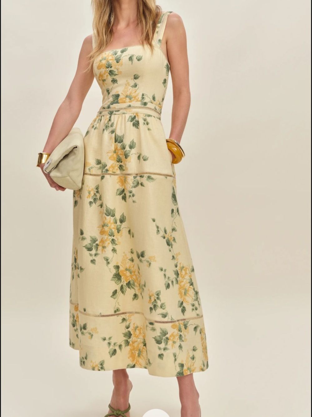 Reformation Everett Yellow Floral Midi Dress - Size 10